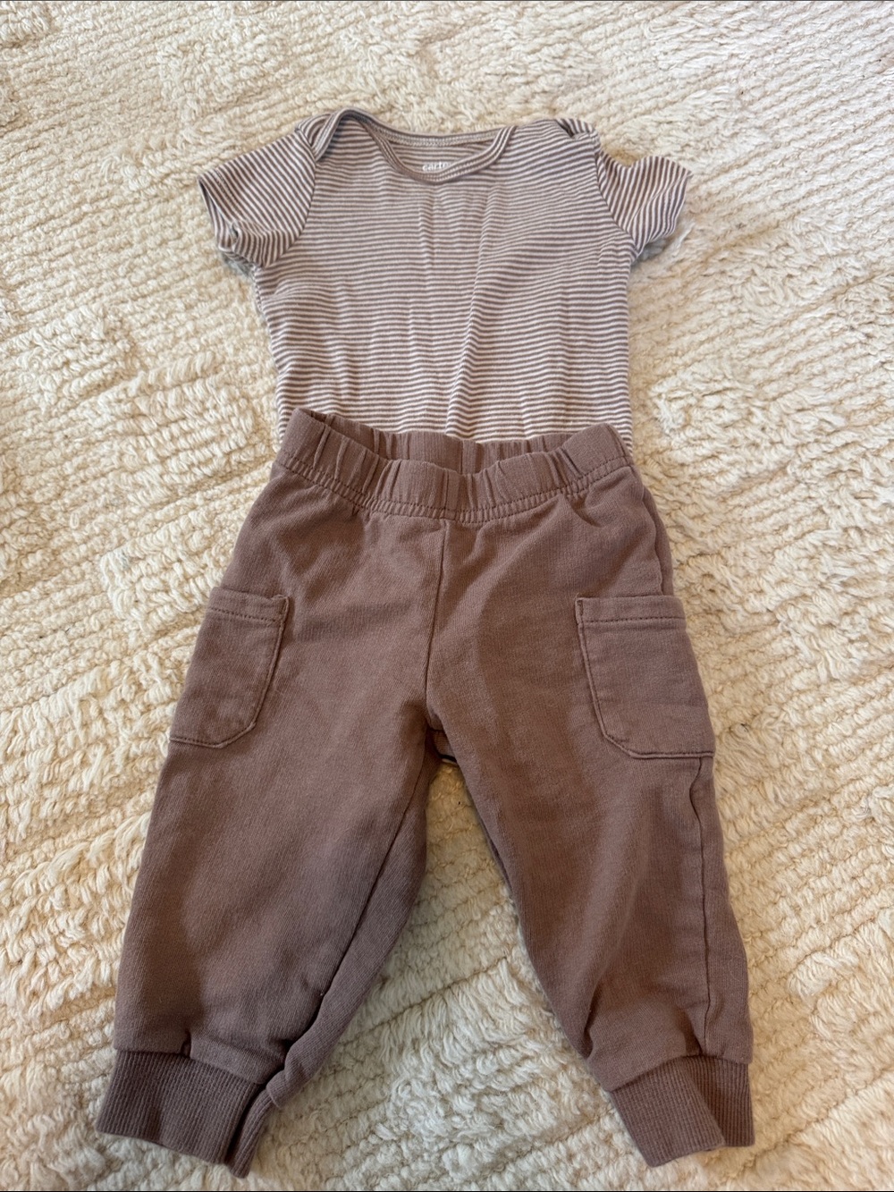 Carter’s Brown Striped Bodysuit & Cargo Jogger Pants Matching Set (9M)